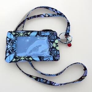 Vera Bradley Blue Paisley Zip Id Case Wallet And Lanyard Set